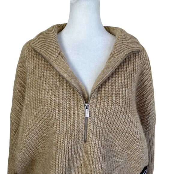 Calvin Klein Sz S Oversized Chunky Knit Boxy Sweater Mock Neck 1/2 Zip Cropped - Picture 3 of 16